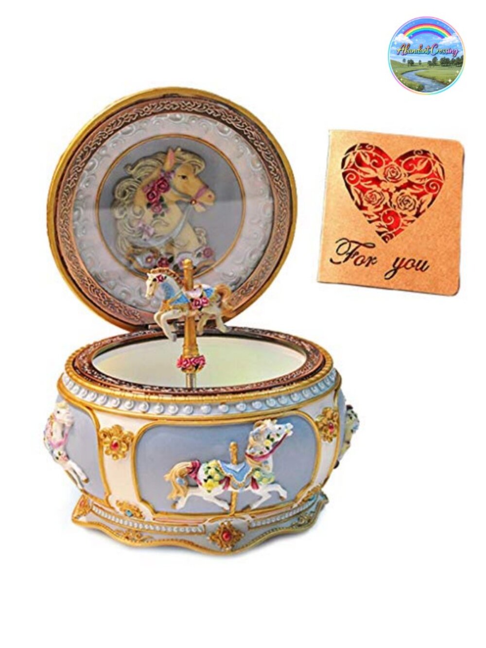 Carousel Horse Music Box Sankyo 18-Note LED Twinkling Resin Musical Collectible